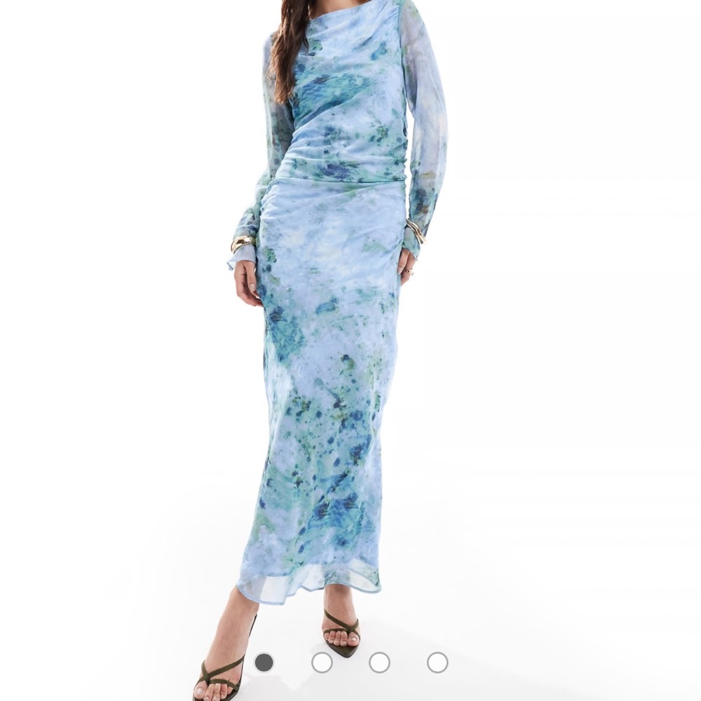 ASOS DESIGN ruched sleeve maxi dress in blue marble print